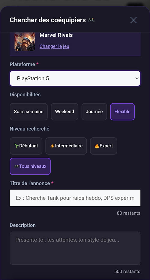 Petite annonce gaming marvel rivals